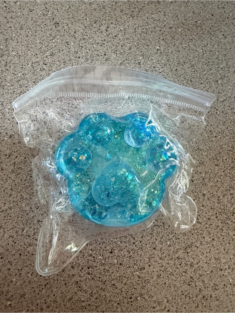 New Squishy Sensory Toy  Glitter Squeezy Sparkle Sugar Blue Dog Pet Paw Print